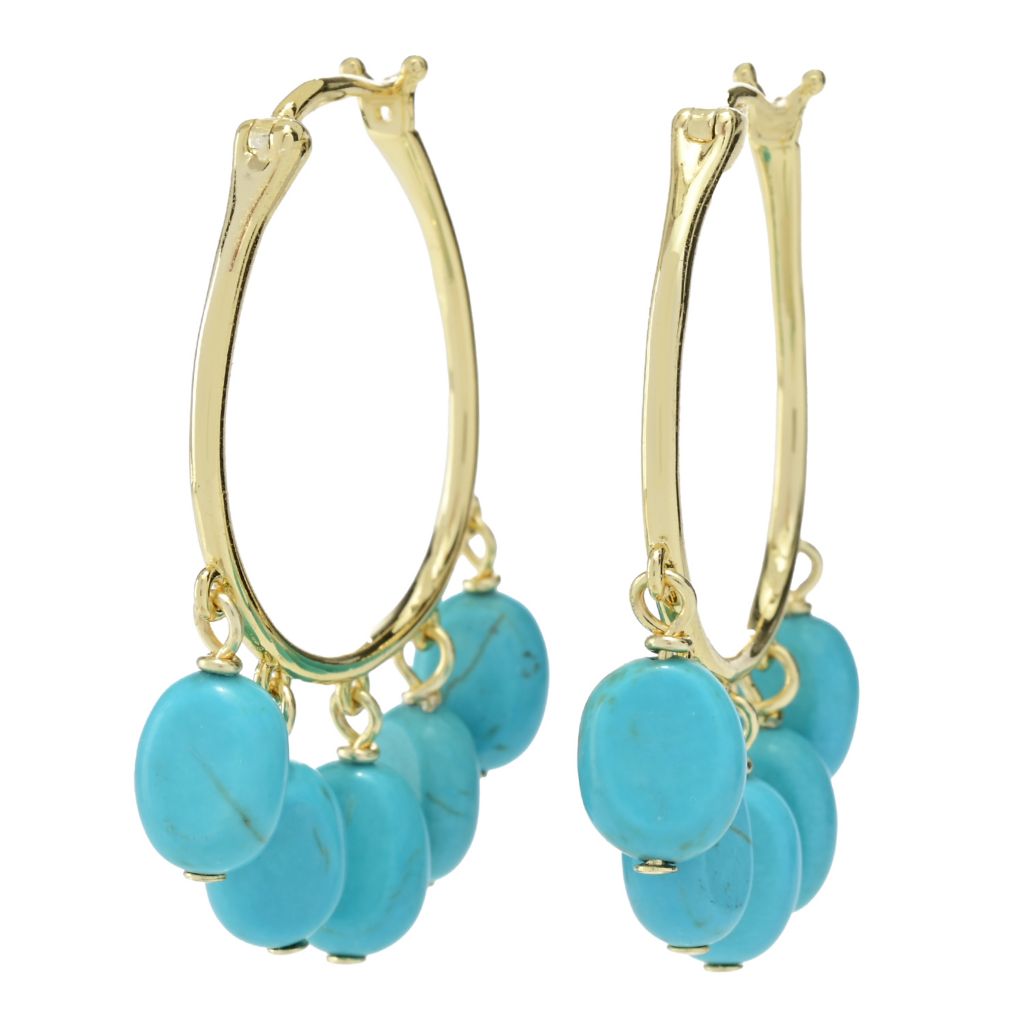 Hoop Earrings Reconstituted Turquoise Beads 14k Gold-plated Hoop Earrings Reconstituted Turquoise Beads 14k Gold-plated