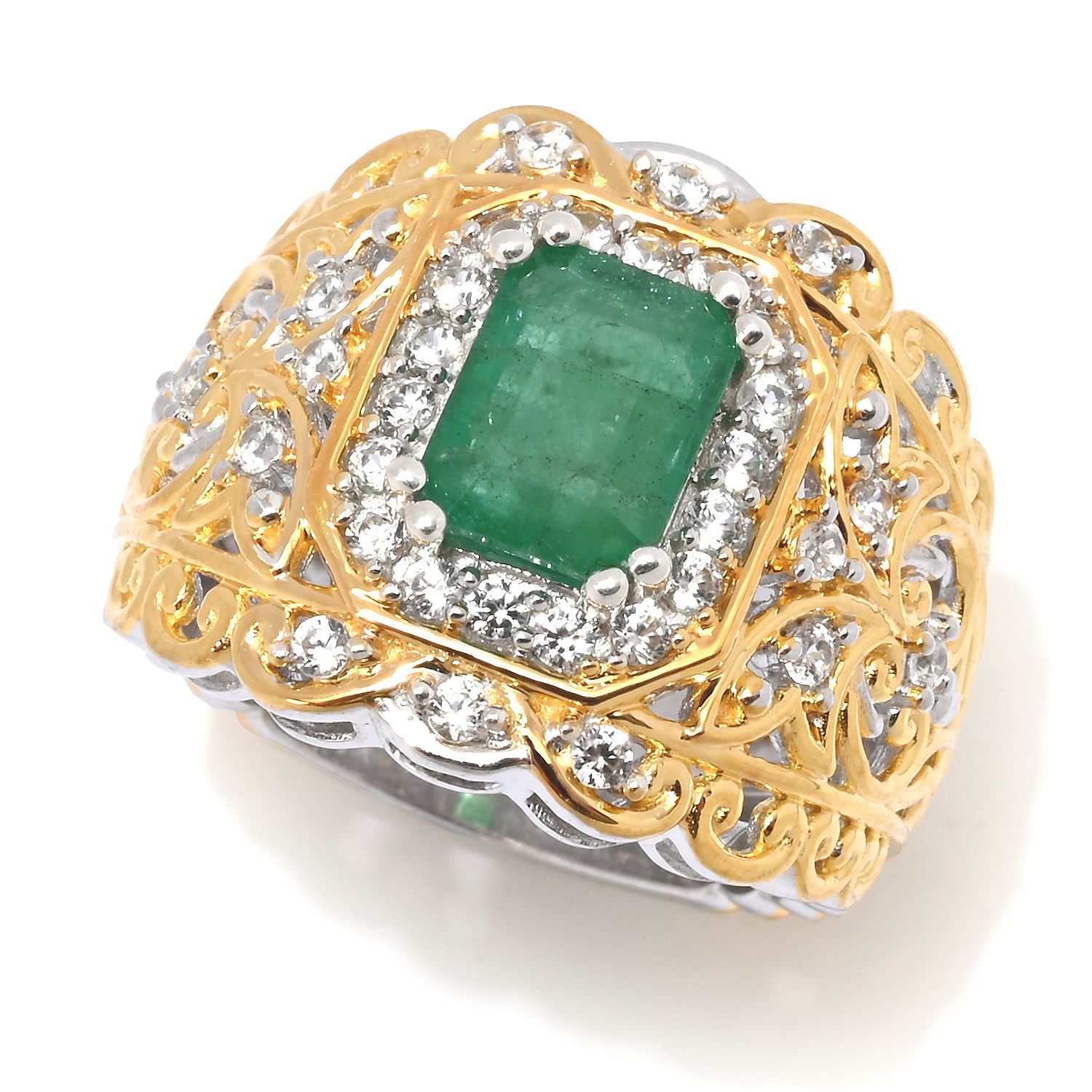 213-794- Gems en Vogue
18K Gold Accented
2.16ctw Grizzly
Emerald & White
Zircon Ring