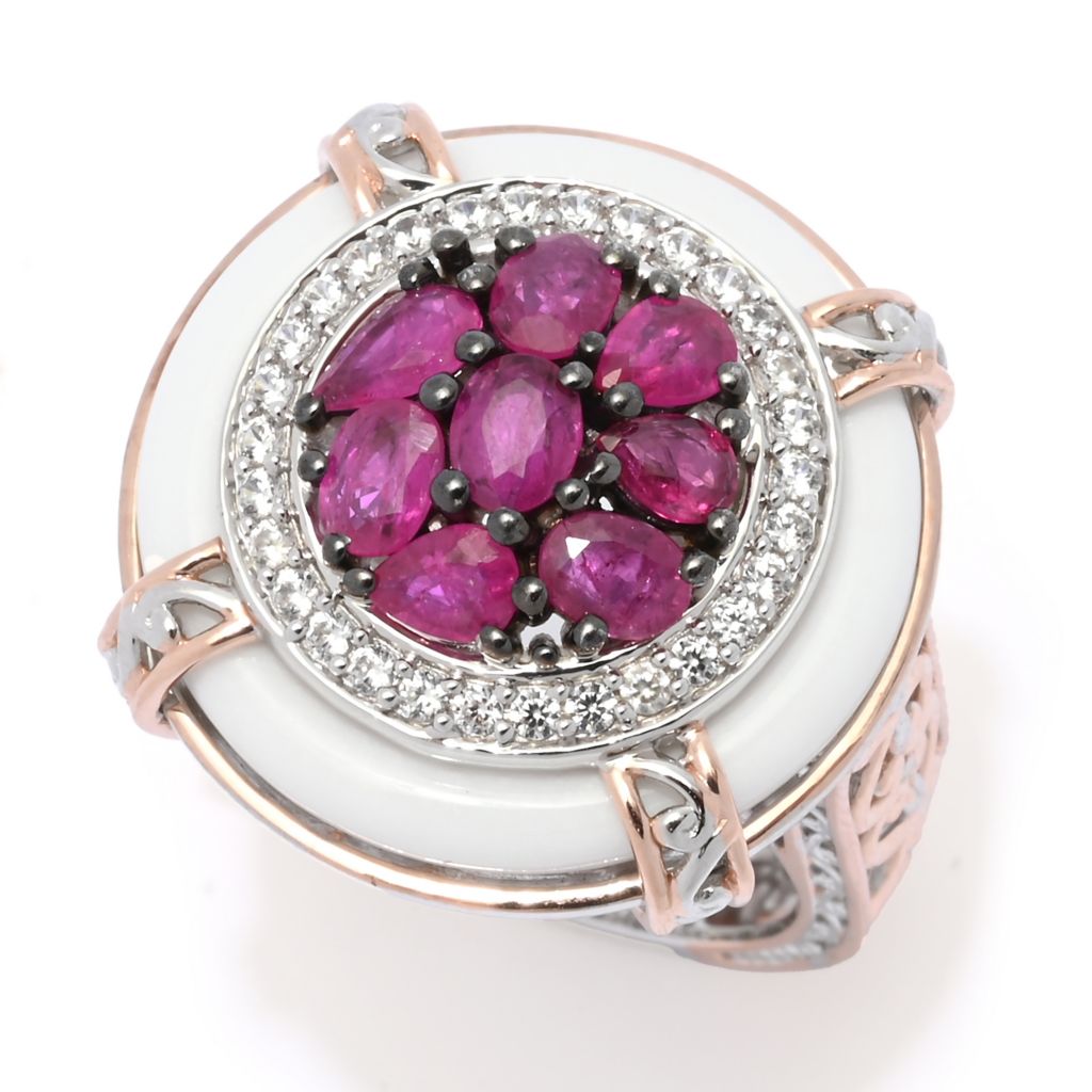 Gems en Vogue 18K Gold Accented Tanzanian Ruby White Agate Zircon Ring ShopHQ
