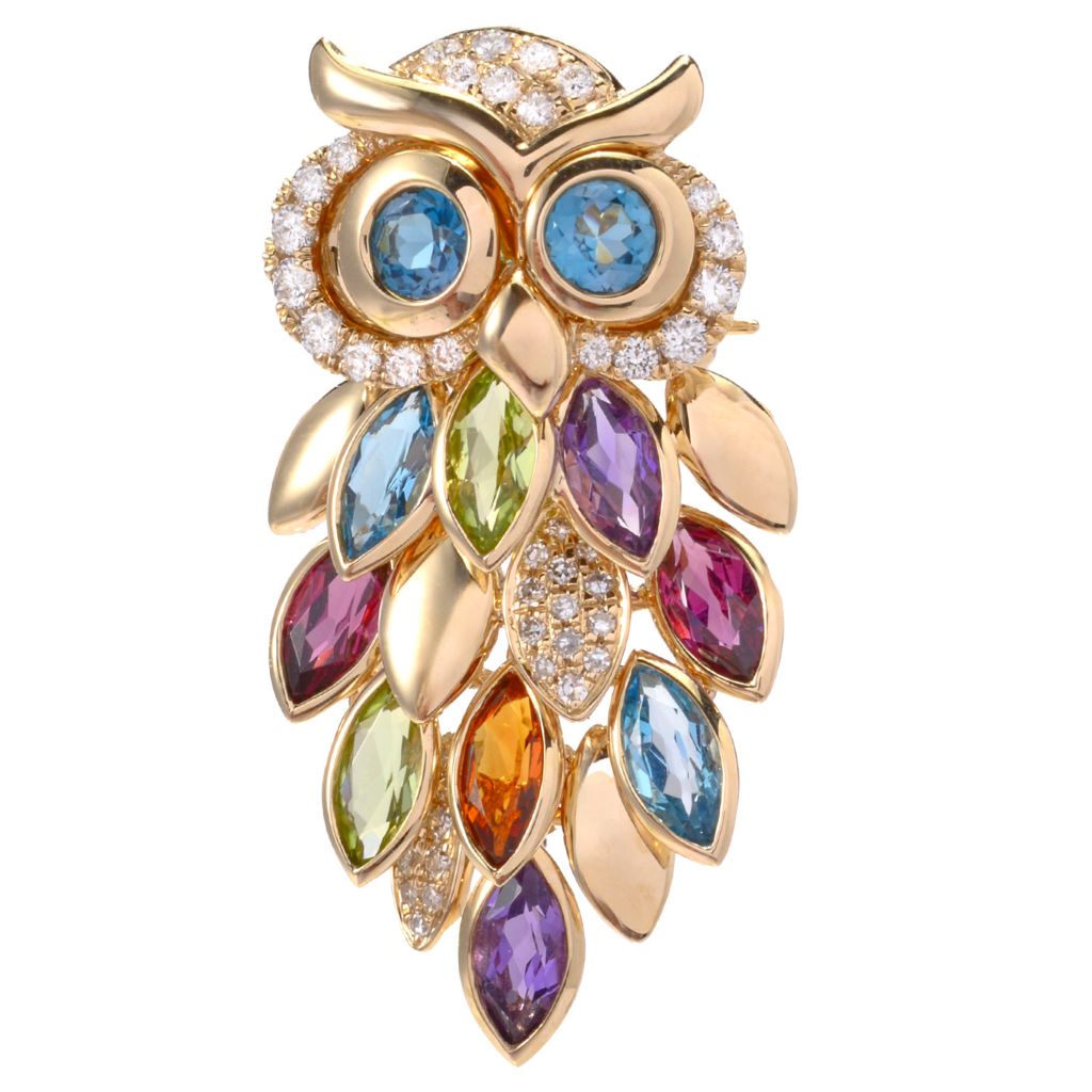 LALI Jewels 14K Gold 3 42ctw Diamond Multi Gem Owl Pin Pendant w  