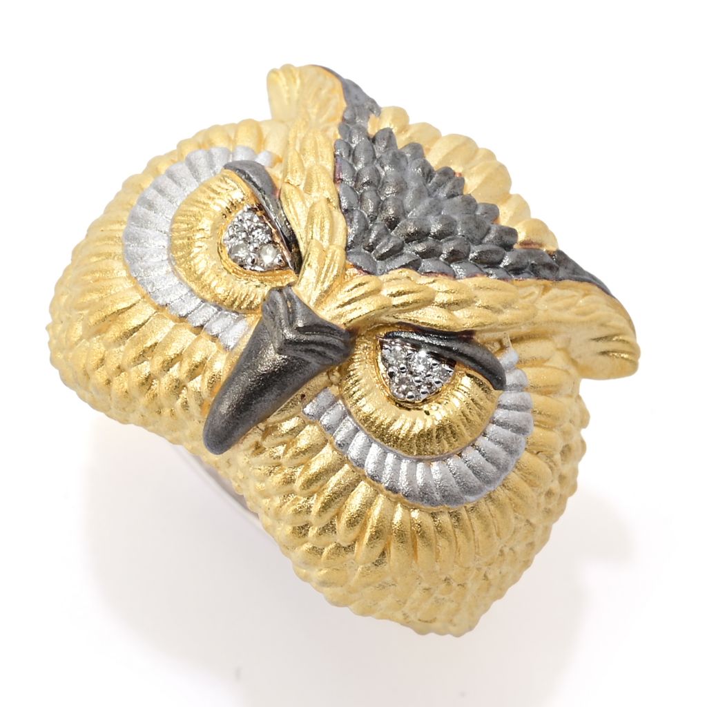 Gems en Vogue 18K Gold Accented 0 03ctw Round Diamond Owl Head  