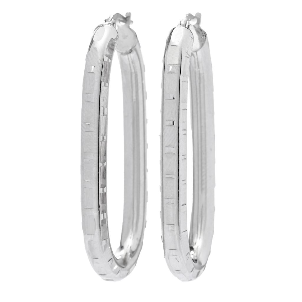 Silver with Rhodium Finish Diamond Cut Earring with Push buy Back Clasp