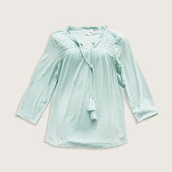 Our Smocked Tie Neck 3/4 Sleeve Top.