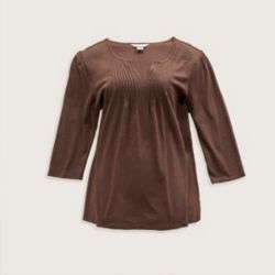 Our Pintuck Front 3/4 Sleeve Jewel Neck Top.