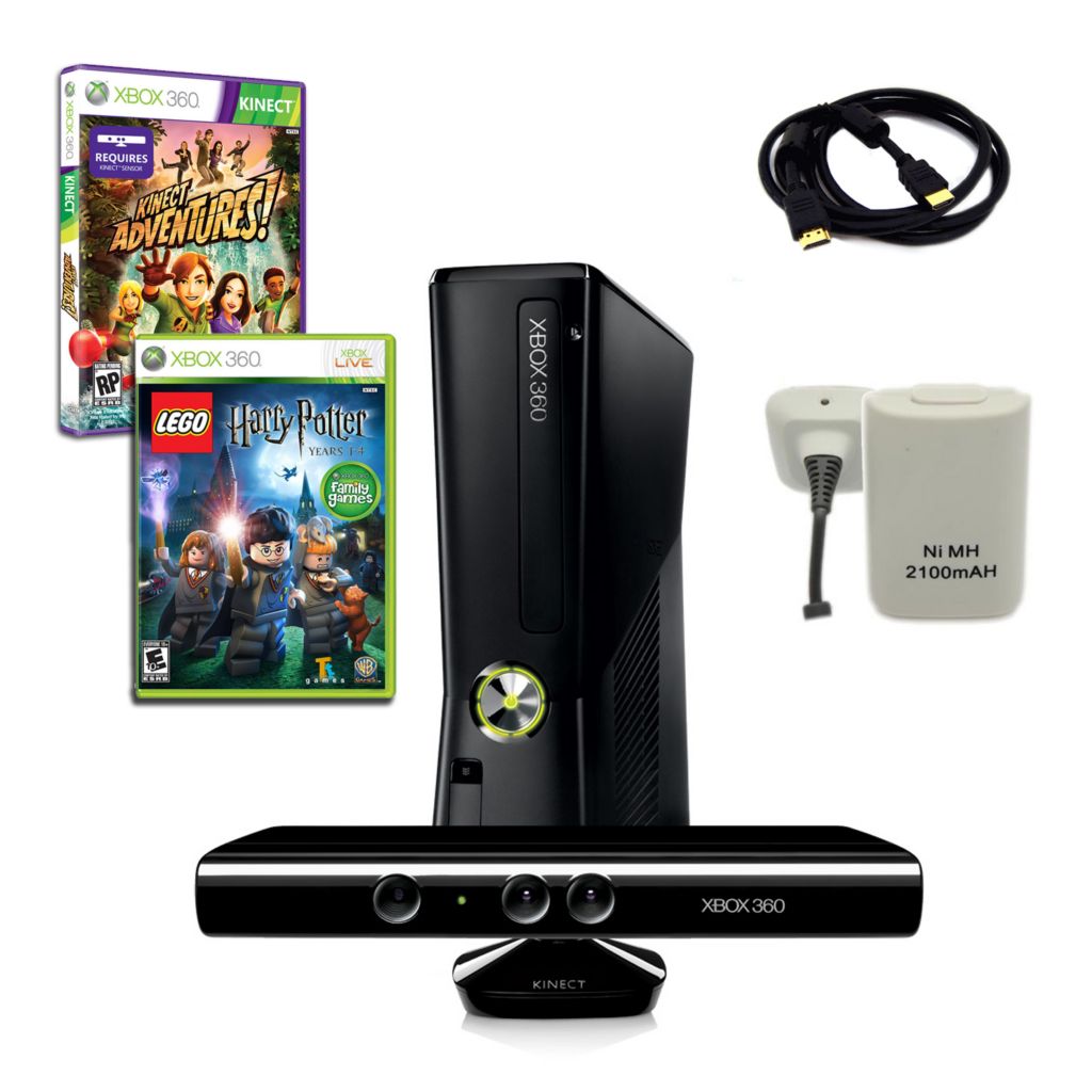 Microsoft Xbox 360 Slim E 4GB Bundle, Console, Controller, Cords, Kinect +  Game