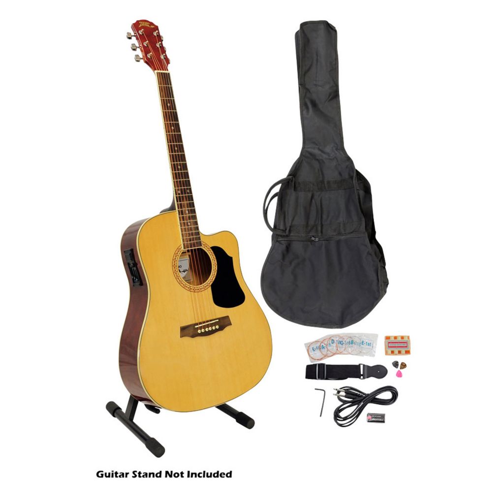 Pyle 41 Natural Acoustic Electric Guitar Bundle w Bag Strap Picks Tuner ShopHQ