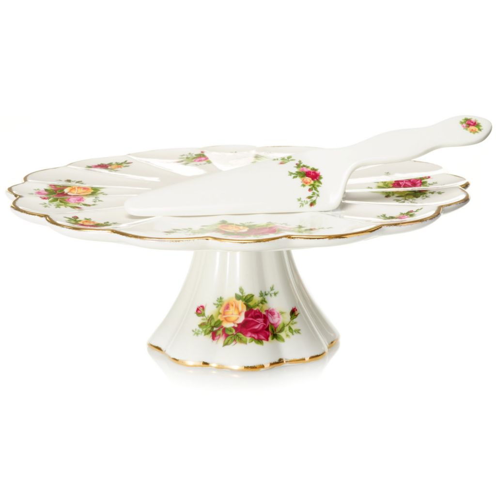 Royal Albert Old Country Roses Cake Server Footed Cake Plate Set