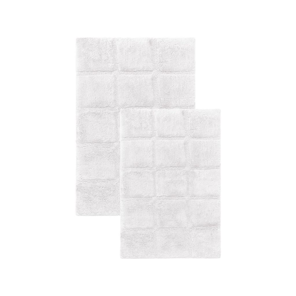 Superior Cotton 2-Piece Solid Checkered Non-Slip Bath Rug Set ,Taupe