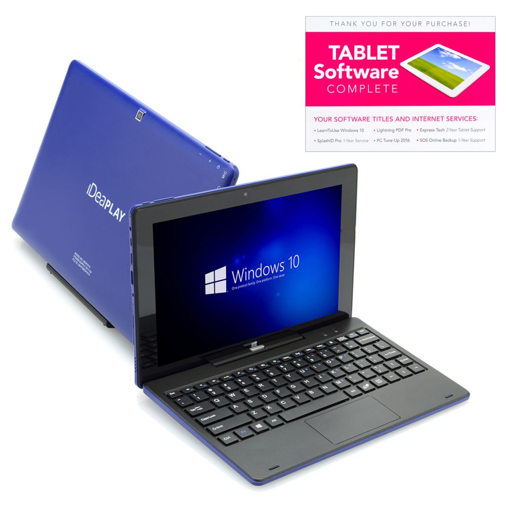 iDeaPLAY 10.1&quot; 32GB Quad-Core 2-in-1 Windows 10 Tablet w/ 2-Year 