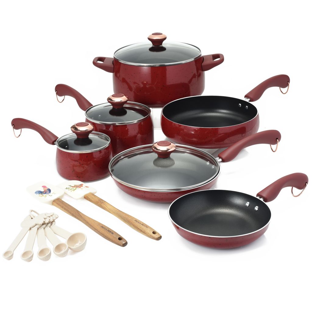 Fingerhut - Paula Deen 17pc Nonstick Porcelain Cookware Set