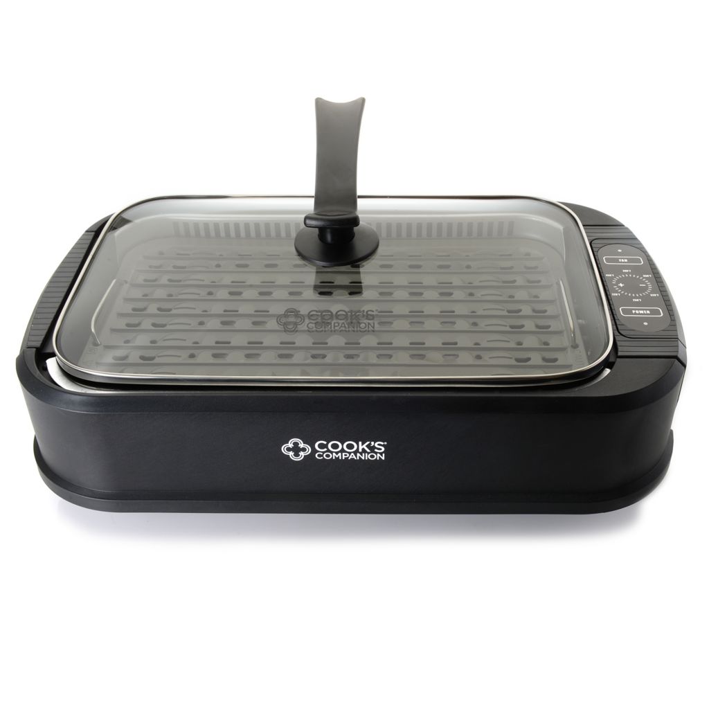 Cook's Companion® 1500W Smokeless Nonstick Tabletop Grill w/ Fan & Glass Lid  