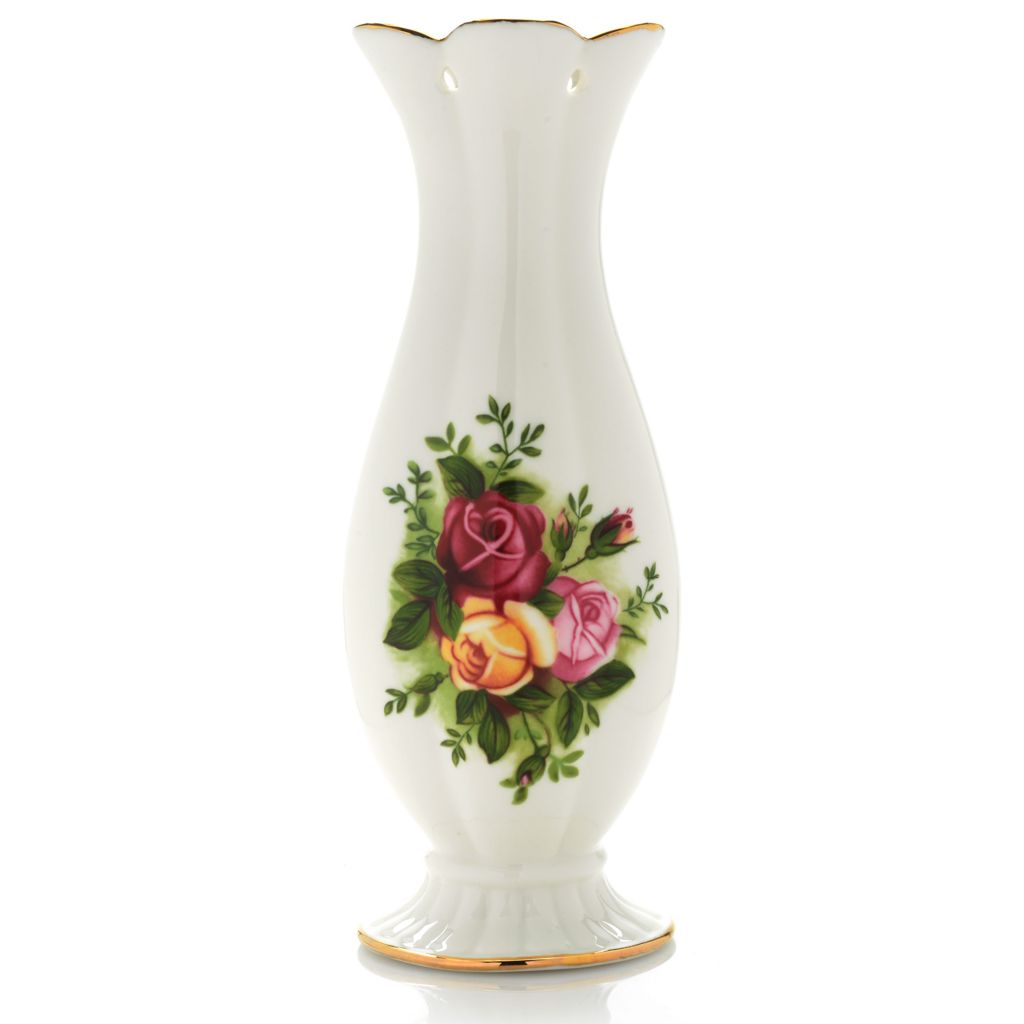 Royal Albert Old Country Roses 22K Gold Accented Porcelain 9.5 Pierced Vase ShopHQ