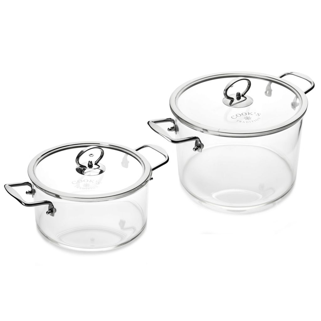 Cook's Tradition 3 qt & 6 qt Glass Pots w/ Lids & Storage Bags 