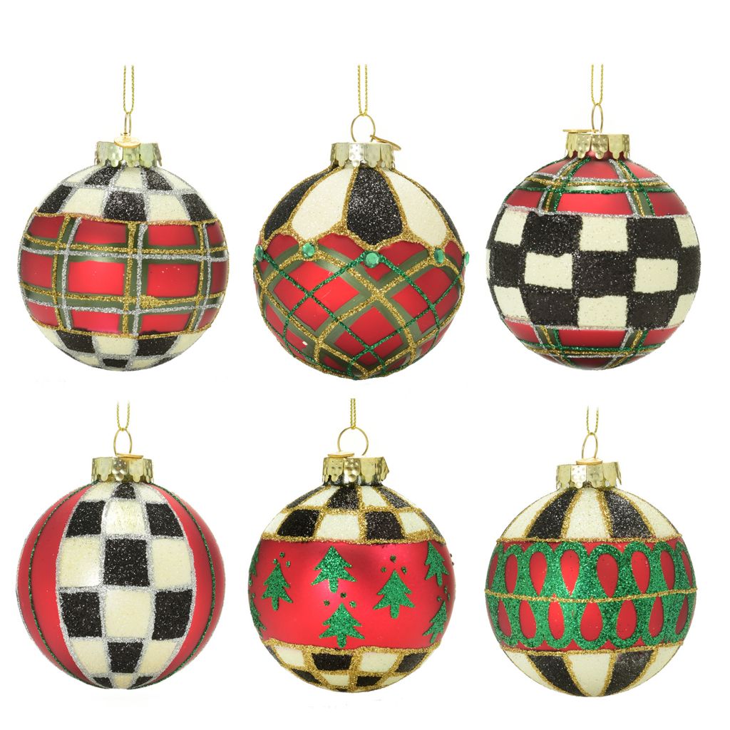 Mackenzie Childs Set Of 6 3 25 Tartan Glass Ball Ornaments Shophq