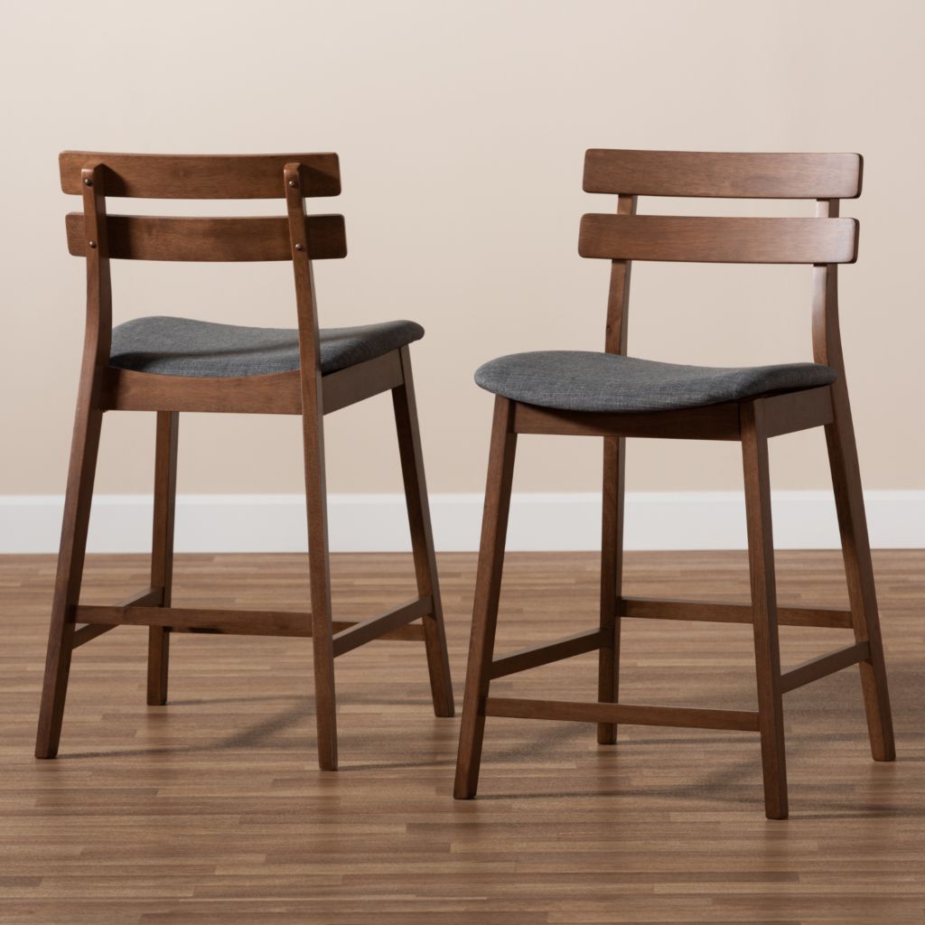 Baxton Studio Larine Set Of 2 35 25 Dark Grey Upholstered Wood Counter Stools Shophq