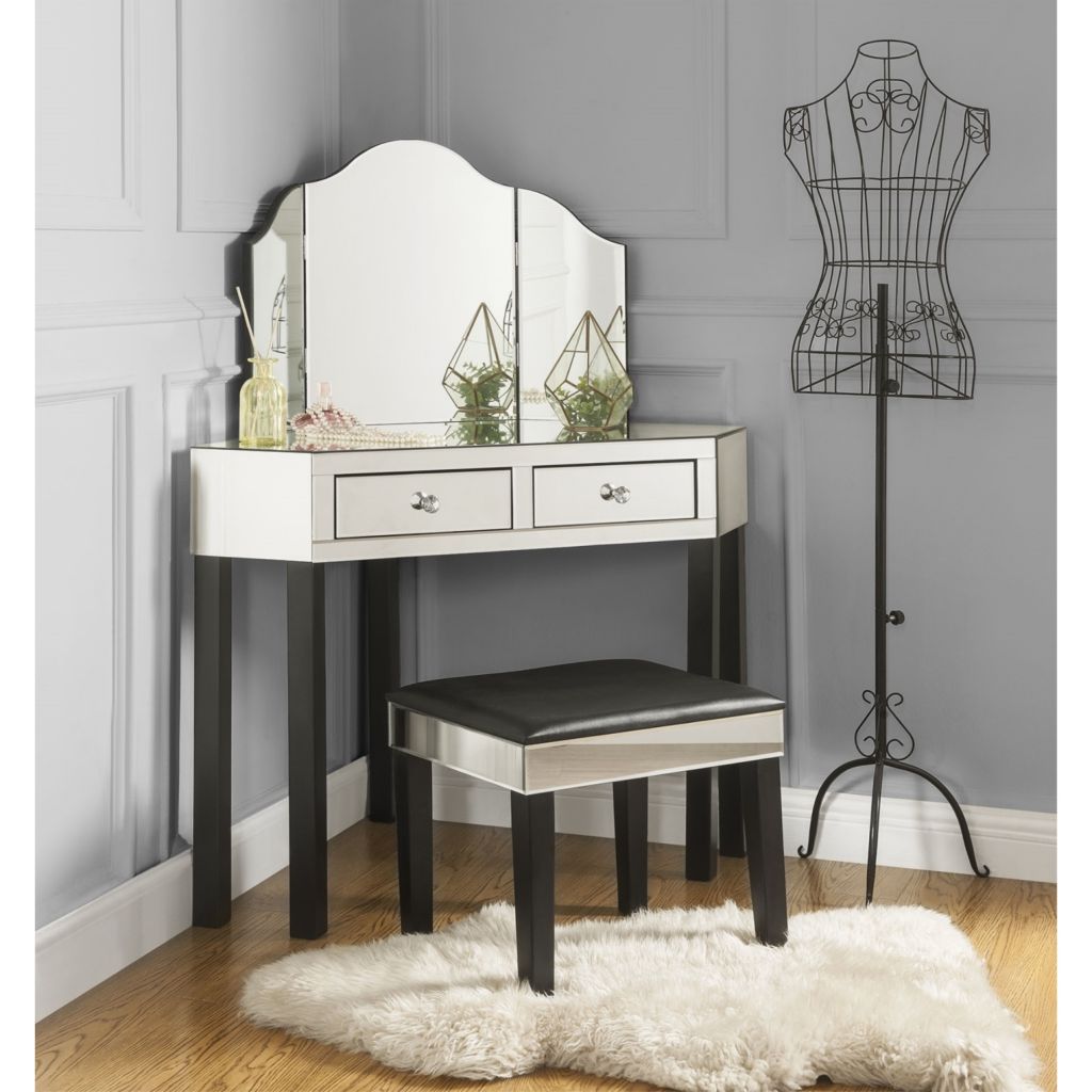 Everett 3pc Tri Mirror Vanity Table, Triple Mirror Vanity Desk