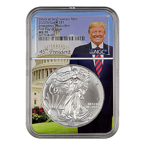 2020 s Emergency Production Silver Eagle NGC MS70 First Day Issue Trump Core 