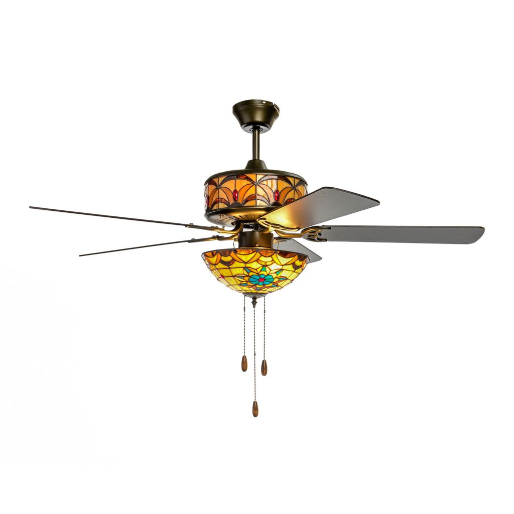 Dale 50 Wyndover Double Lit, Ceiling Fan With Stained Glass Light