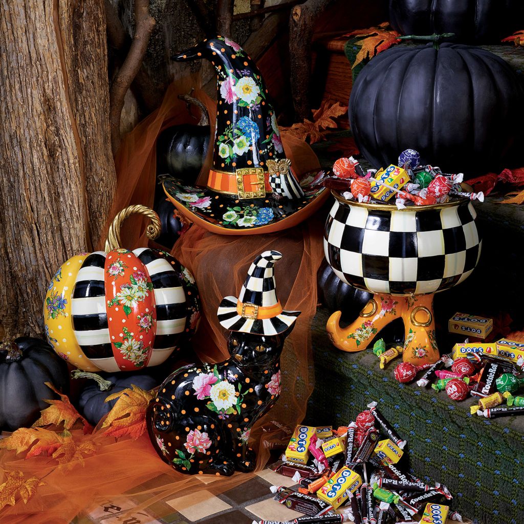 MacKenzie-Childs Set of 2 Decorative Pumpkins w/ Bonus Mini Pumpkin ...