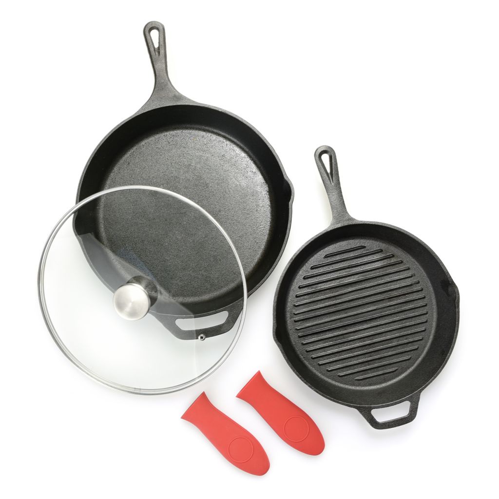 Pre-Seasoned Cast Iron Skillet (8-Inch) W/Glass Lid and silicone Handle  Cover