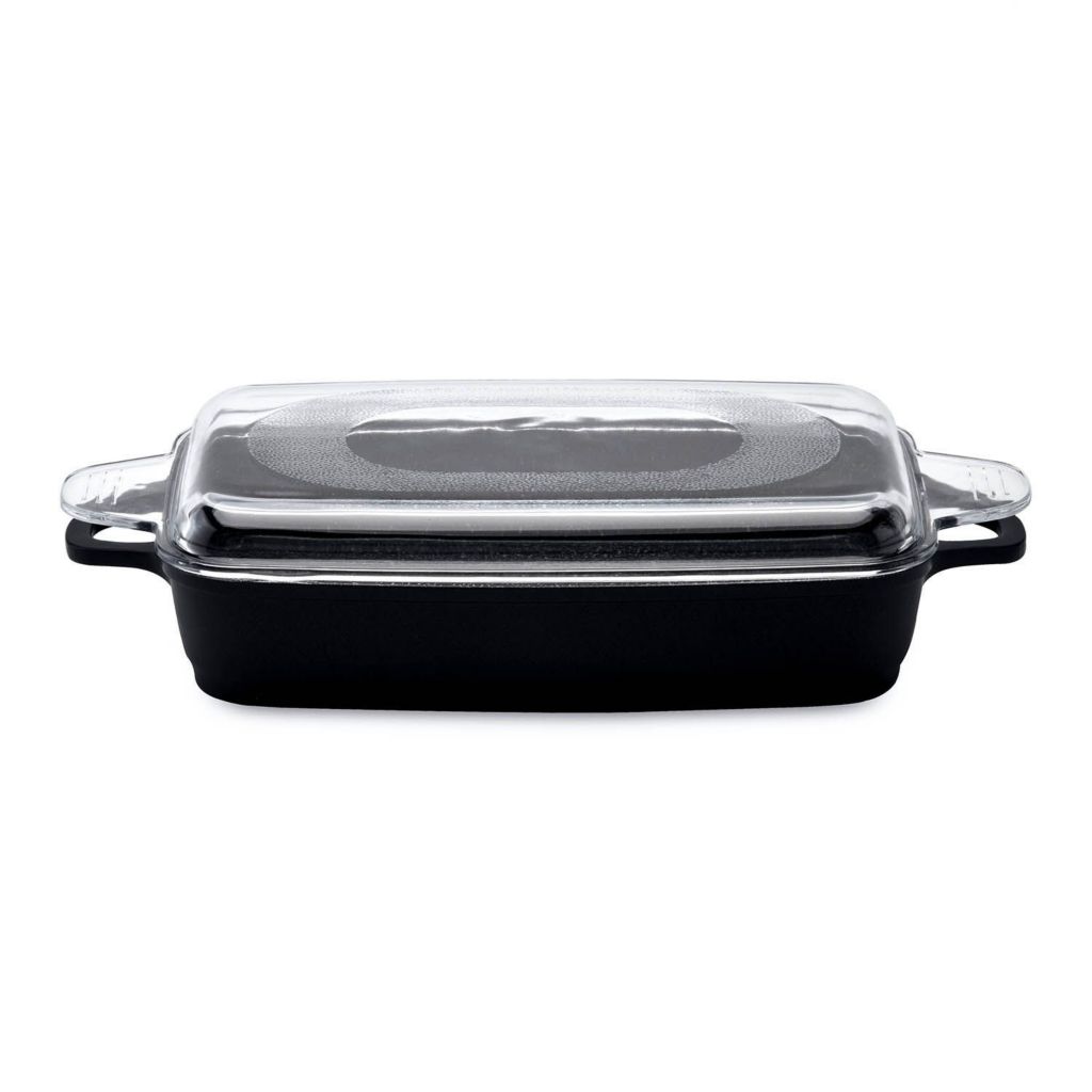 BergHOFF Scala Nonstick Cast Aluminum Choice of Size Roasting Pan w Glass Lid ShopHQ