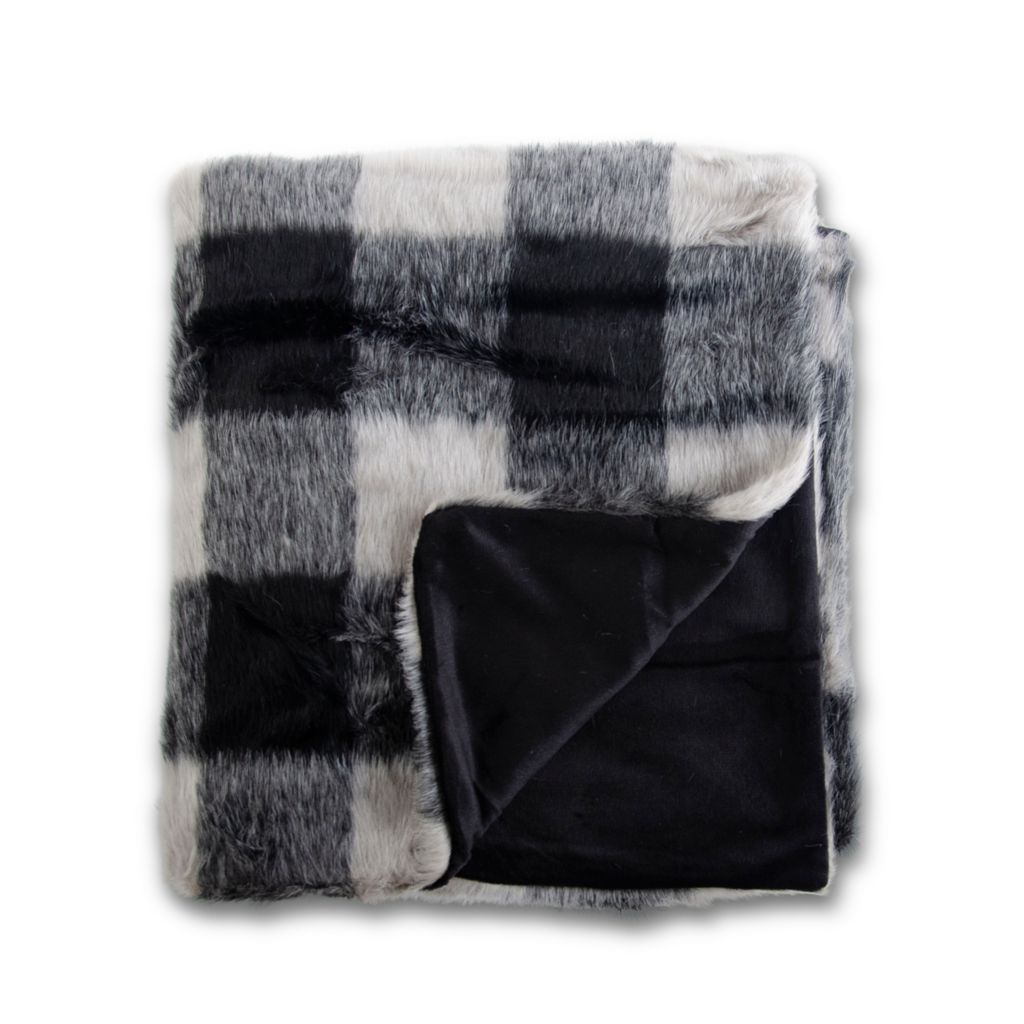 At Home w Jorge Perez Buffalo Plaid Faux Fur Throw Blanket ShopHQ