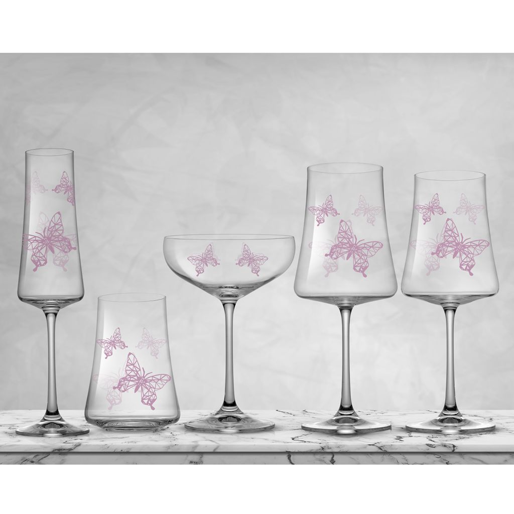 JoyJolt Set of 2 Meadow Butterfly Crystal Champagne Flutes 