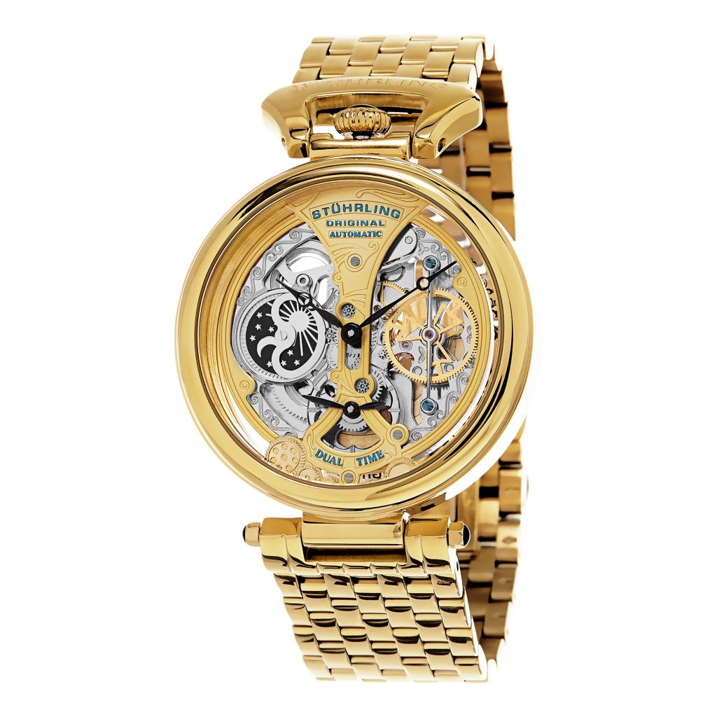 stuhrling original men's gmt stainless steel bracelet watch