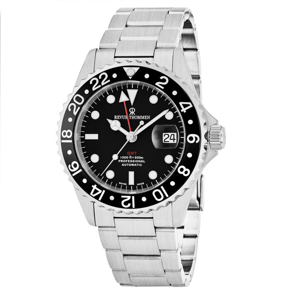 Revue Thommen Men's 41mm Diver Swiss Made Automatic GMT Stainless Steel  Bracelet Watch - ShopHQ.com