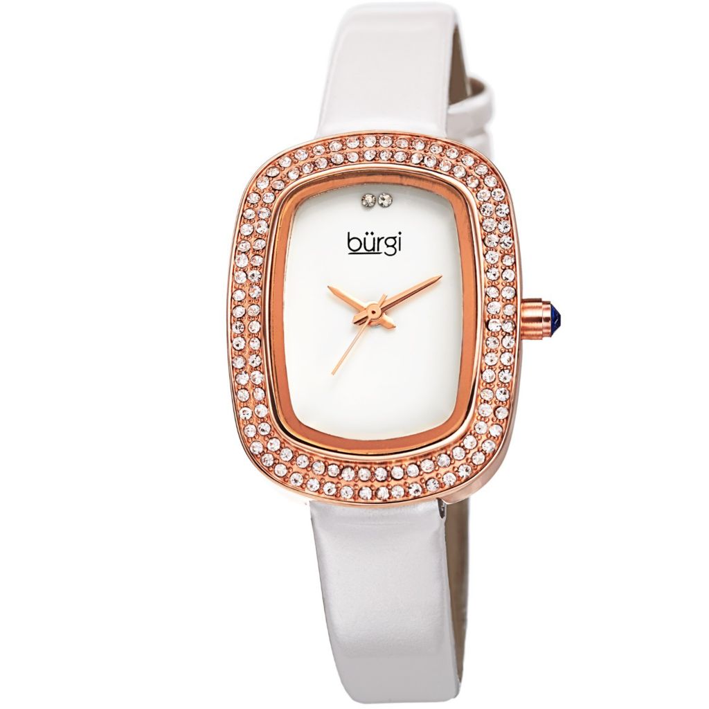 Burgi Women s Quartz Leather Strap Watch Made w Swarovski Crystals ShopHQ