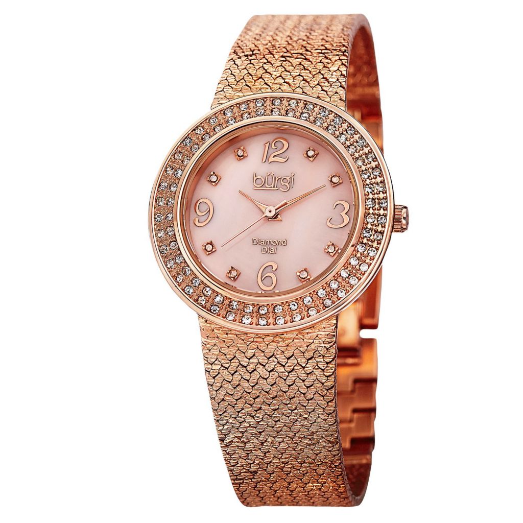 Burgi Women s Quartz Diamond Accented Mother of Pearl Dial Bracelet Watch ShopHQ