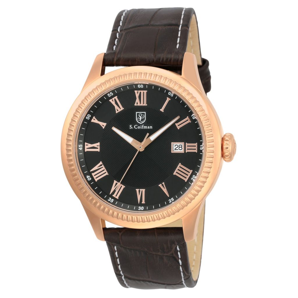 S. Coifman Men s 44mm Heritage Quartz Date Gold tone Case Black