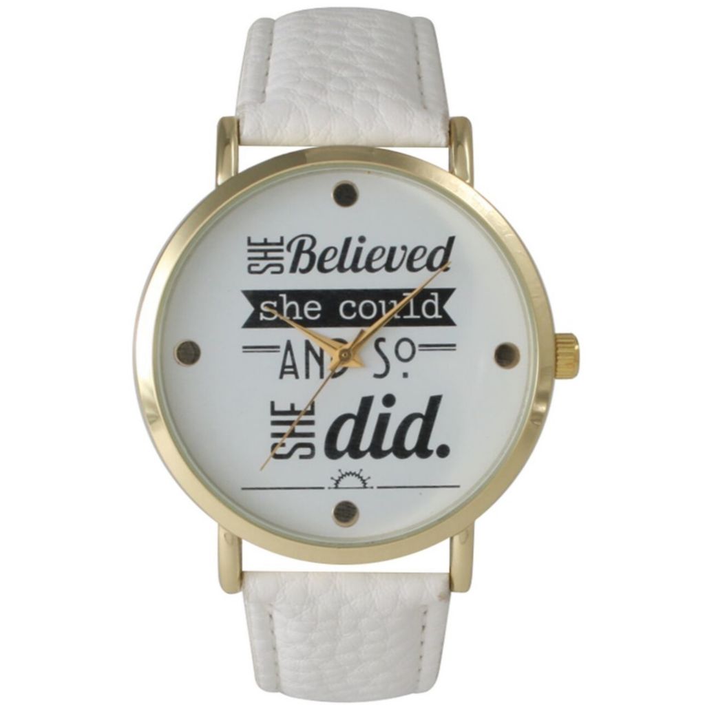 Olivia Pratt Women s She Believed Quartz White Leather Strap Watch ShopHQ