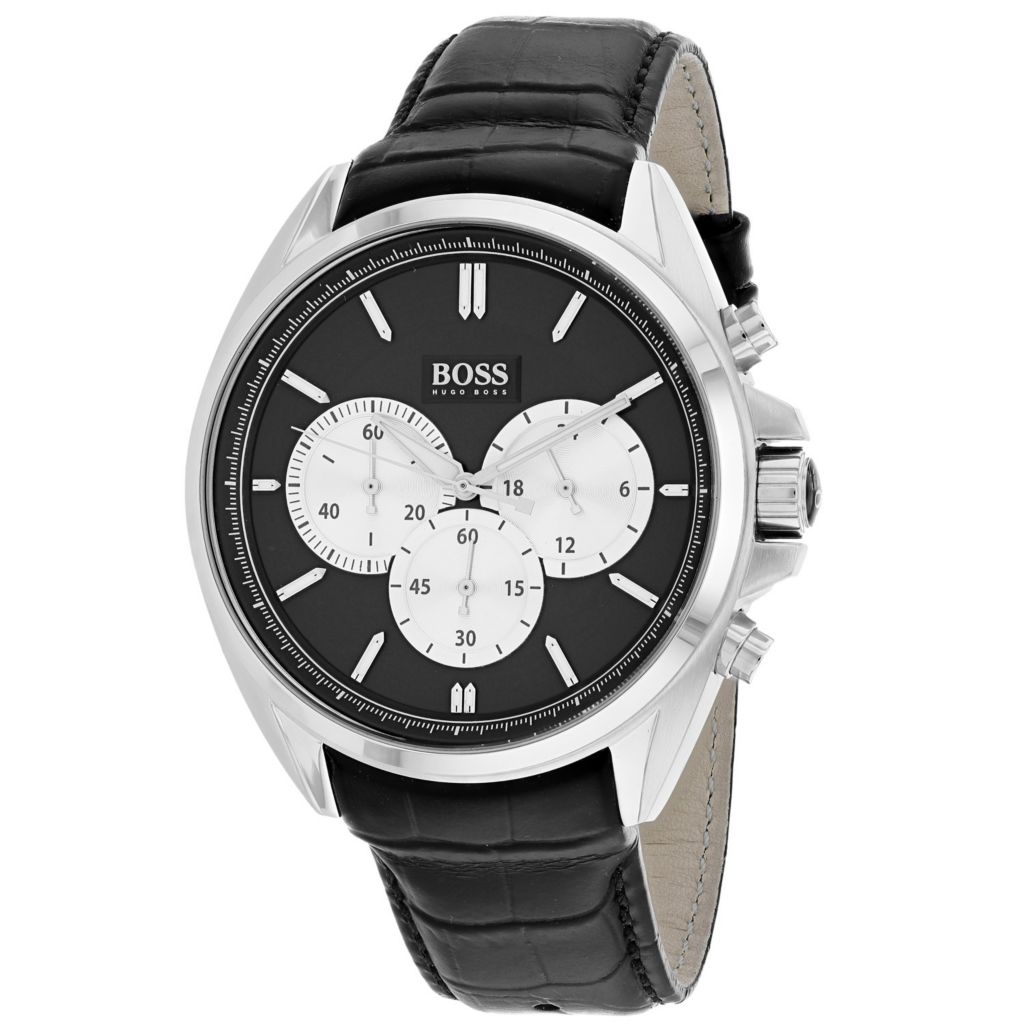 hugo boss chronograph leather strap watch