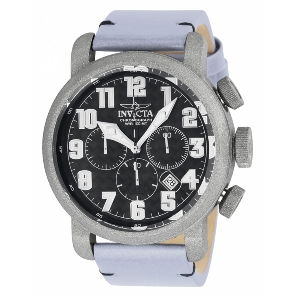 Invicta Men s 52mm Aviator Quartz Chronograph Sandblasted Finish Leather Strap Watch ShopHQ