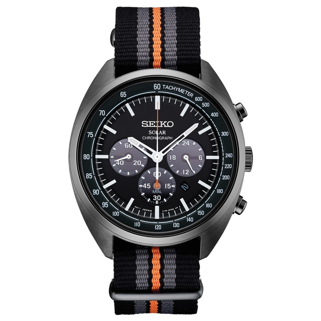 seiko men's solar recraft stainless steel leather strap watch