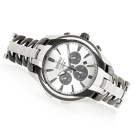 Seiko Men's 44mm Solar Quartz Chronograph Stainless Steel Bracelet Watch -  