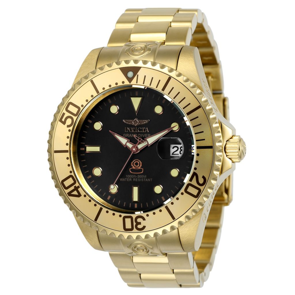 pak Tentakel Mam Invicta 47mm Pro Diver Automatic Date Black Dial Gold-tone Stainless Steel  Bracelet Watch - ShopHQ.com