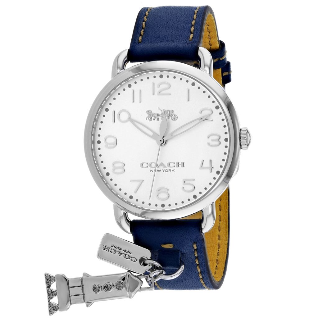 Coach Women S Delancey Quartz Charm Detailed Navy Blue Leather Strap Watch Shophq