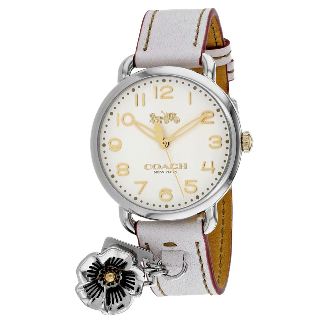 Coach Women S Delancey Quartz Charm Detailed White Leather Strap Watch Shophq