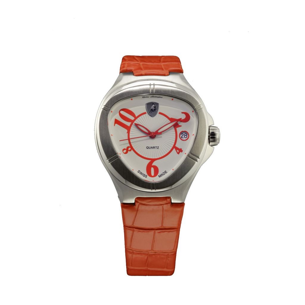 Tonino Lamborghini Women s Swiss Made Quartz Silver tone Red Leather Strap Watch ShopHQ