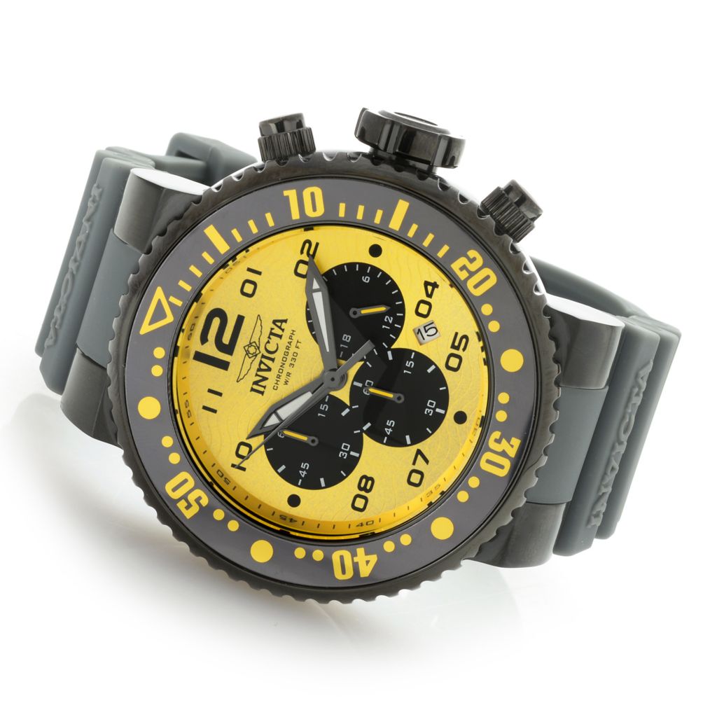 Invicta Men S 52mm Pro Diver Quartz Yellow Dial Grey Silicone Strap Watch Shophq