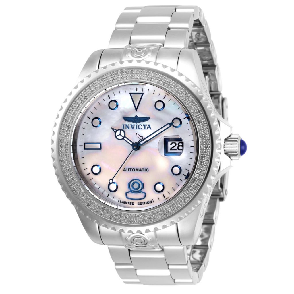 Invicta Men S 47mm Grand Diver 3 Limited Edition Automatic 0 75ctw Diamond Mother Of Pearl Watch Shophq