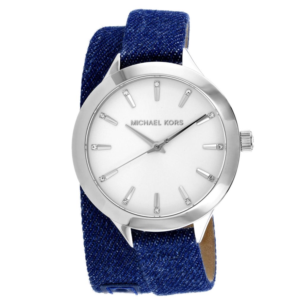 silver and blue michael kors watch