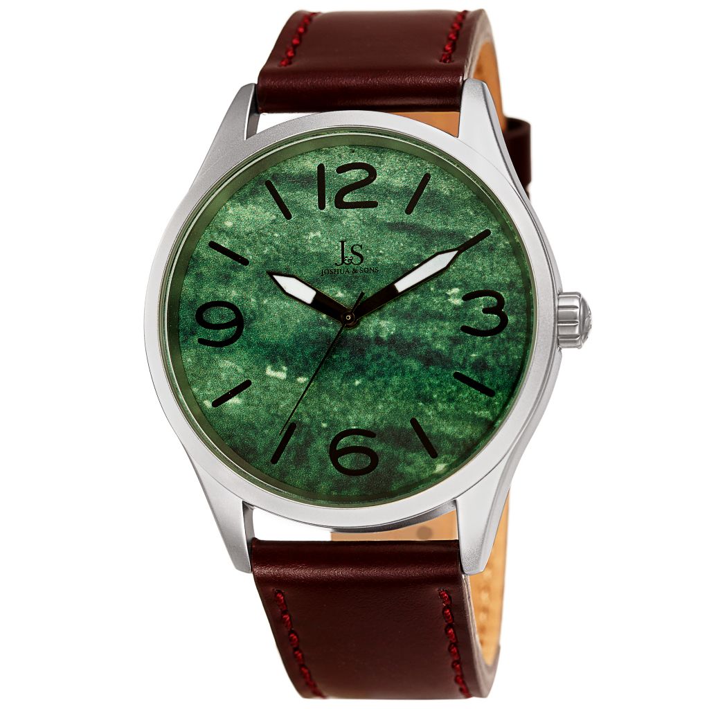 Joshua Sons Men s 52mm Quartz Marble Designed Dial Leather Strap Watch ShopHQ