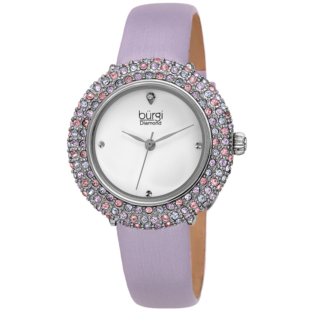 Burgi Women s Quartz Vibrant Swarovski Crystal Accented Bezel Satin Leather Strap Watch ShopHQ