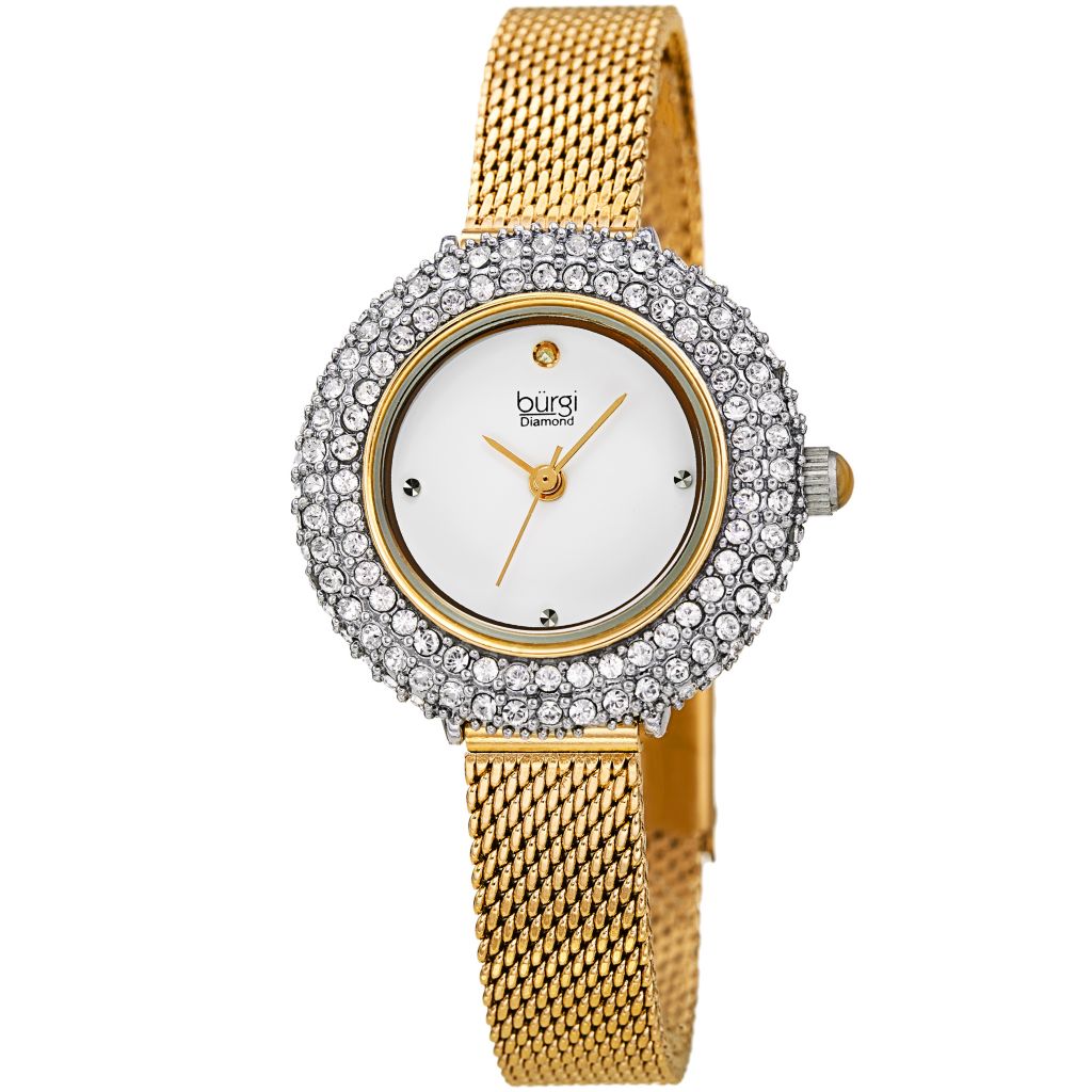 Burgi Women s Quartz Silver tone Stainless Steel Bracelet Watch Made w Swarovski Crystals ShopHQ