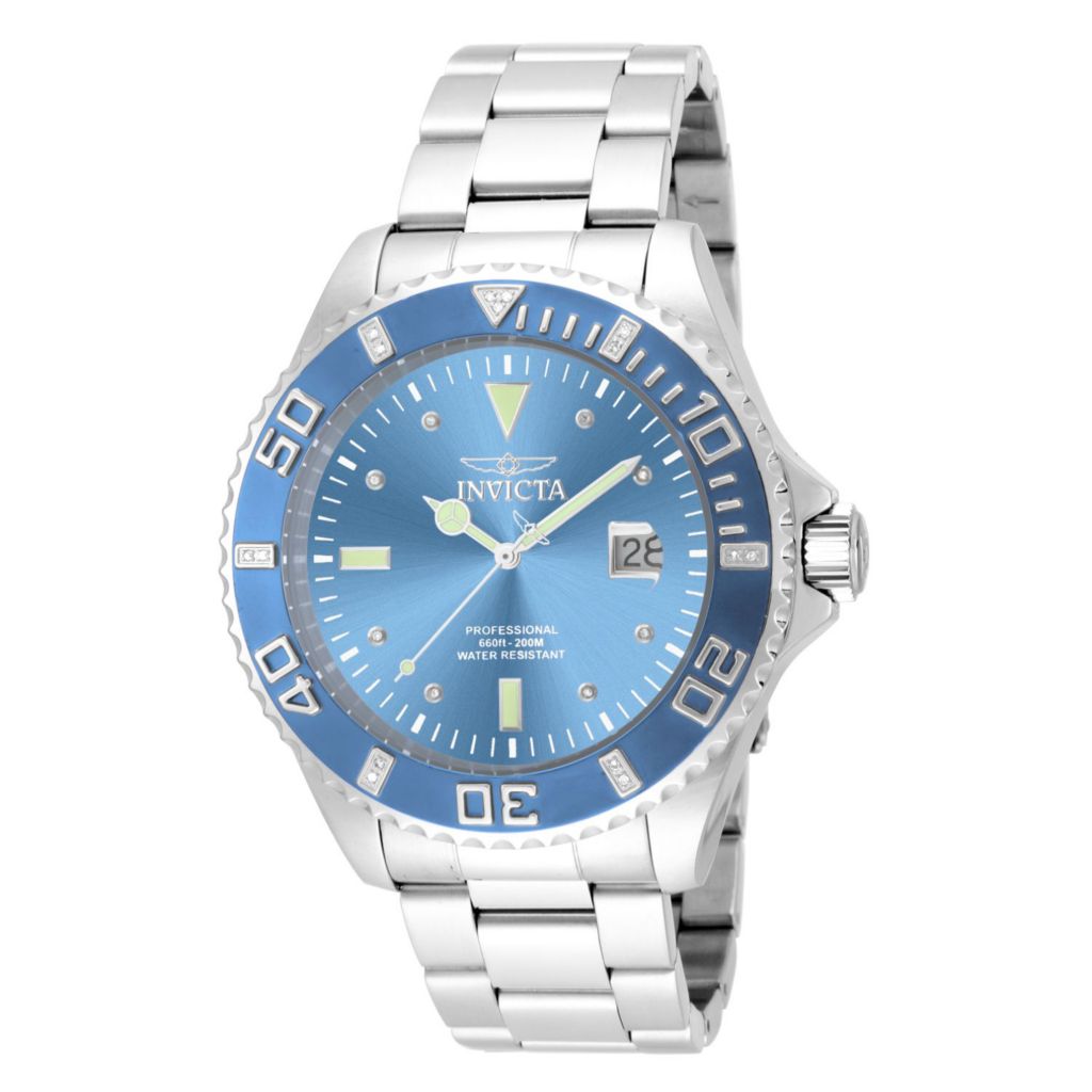 Invicta Men s 47mm Pro Diver Quartz Diamond Accented Stainless Steel Bracelet Watch ShopHQ