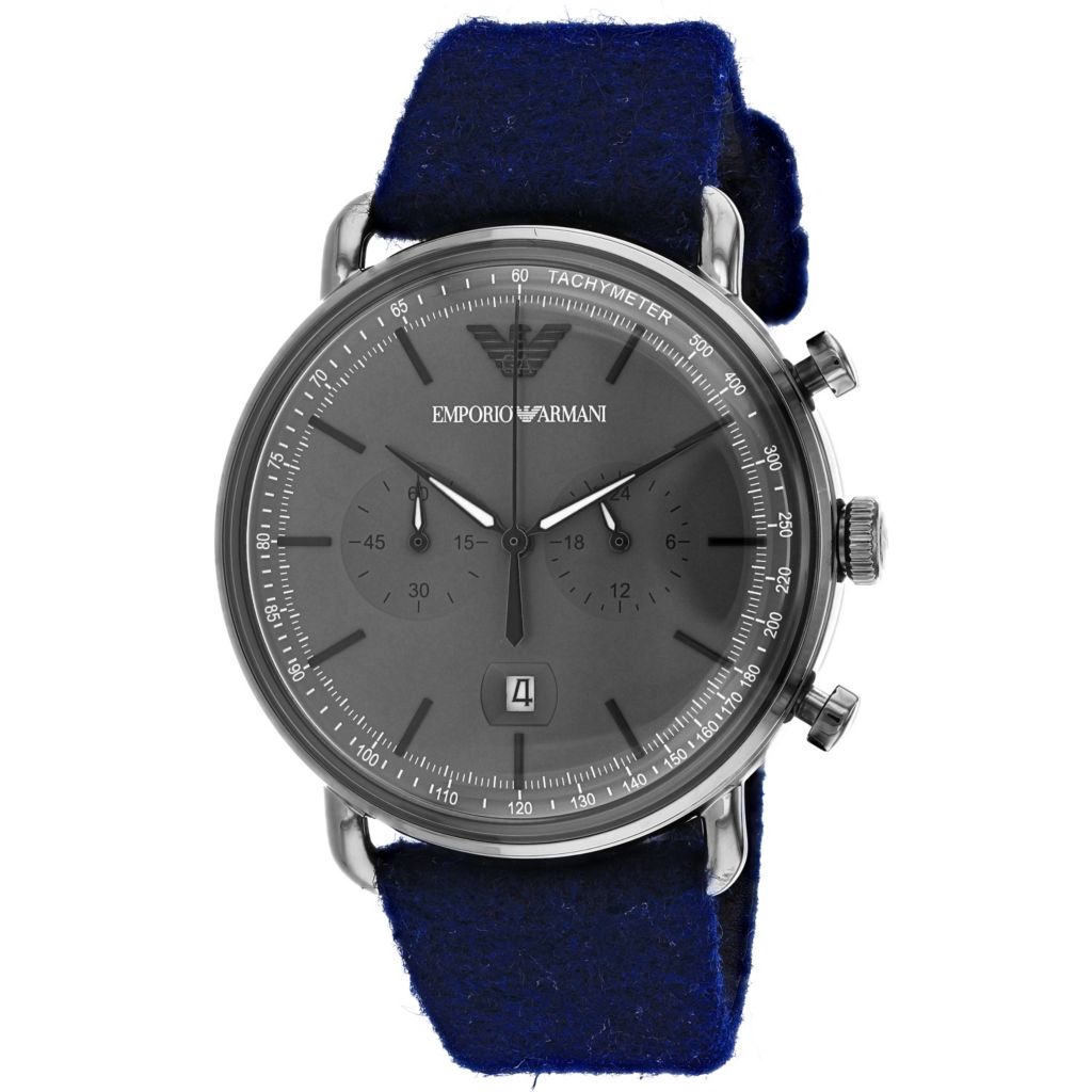 silver and blue armani watch