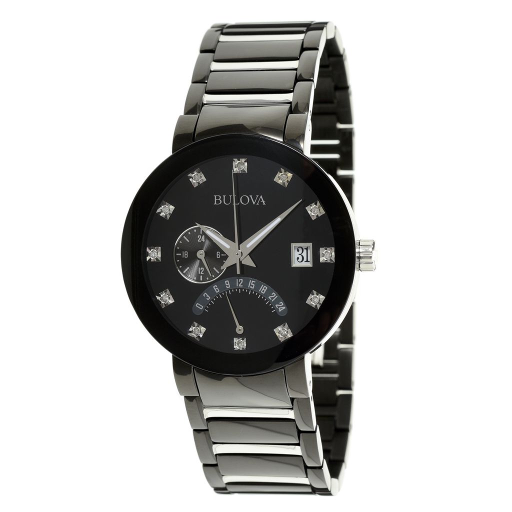 bulova men's watch black with diamonds